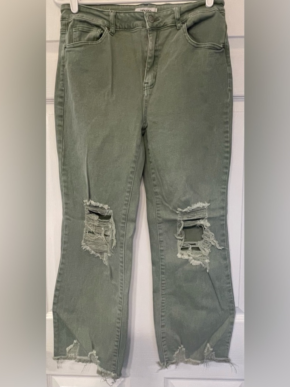 Zenana Jeans Olive Green Straight-Leg Distressed